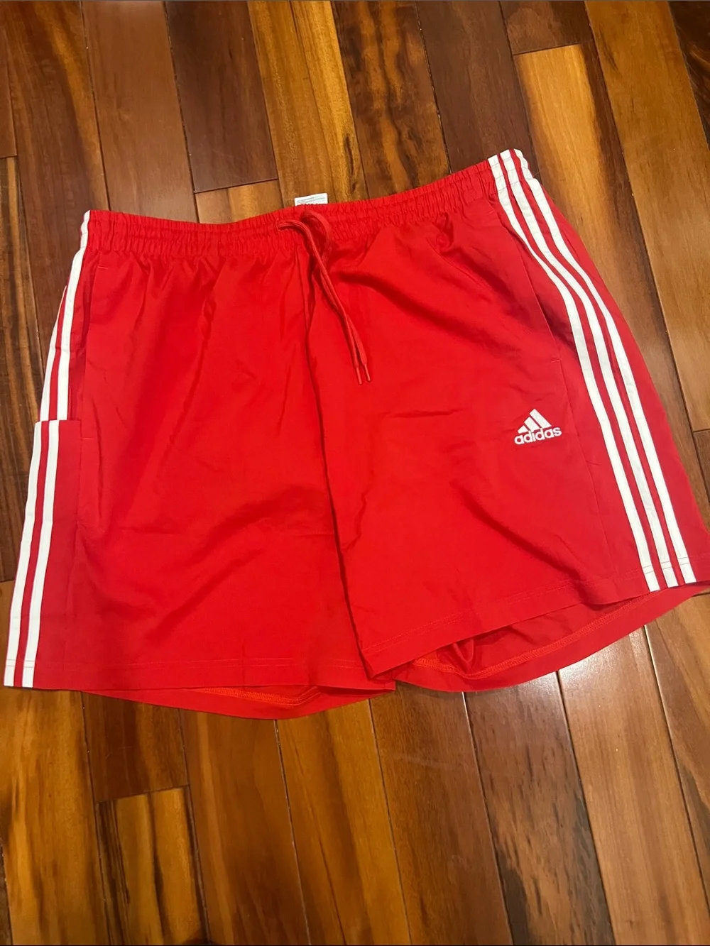 Adidas Red Men’s Chelsea Athletic Shorts with White Stripe Accents